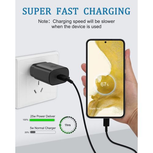  DiHines Super Fast Charger Type C,25W USB-C Wall Charger for Samsung Galaxy S22/S22 Ultra/S22+/S21/S21Ultra/S21 Plus/S20/S20 Ultra/S10/Note 10 20/Note 20 Ultra,Fast Charging Block with 5FT