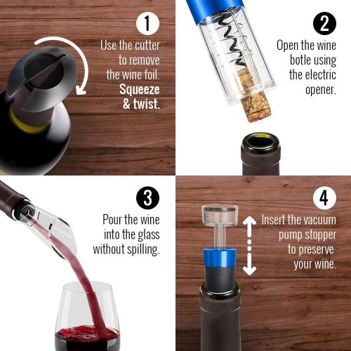  [아마존베스트]DiVino Electric Wine Opener Set - 4-in-1 Package with Battery-Powered Corkscrew, Vacuum Stopper, Foil Cutter & Aerator Pourer - Cordless Design with Automatic LED Indicator - Gifts