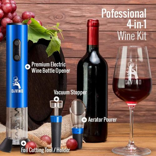  [아마존베스트]DiVino Electric Wine Opener Set - 4-in-1 Package with Battery-Powered Corkscrew, Vacuum Stopper, Foil Cutter & Aerator Pourer - Cordless Design with Automatic LED Indicator - Gifts