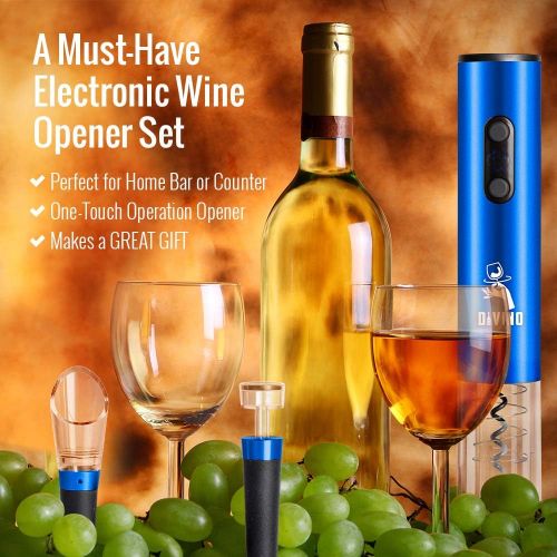  [아마존베스트]DiVino Electric Wine Opener Set - 4-in-1 Package with Battery-Powered Corkscrew, Vacuum Stopper, Foil Cutter & Aerator Pourer - Cordless Design with Automatic LED Indicator - Gifts