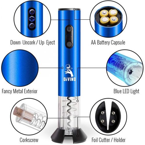  [아마존베스트]DiVino Electric Wine Opener Set - 4-in-1 Package with Battery-Powered Corkscrew, Vacuum Stopper, Foil Cutter & Aerator Pourer - Cordless Design with Automatic LED Indicator - Gifts