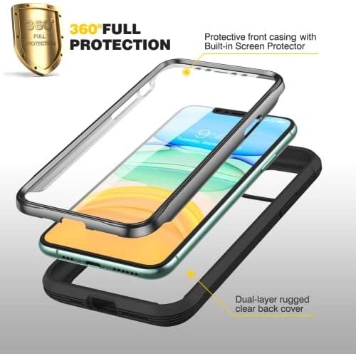  [아마존베스트]DIACLARA Compatible with iPhone 11 Case, Full Body Rugged Case with Built-in Touch Sensitive Anti-Scratch Screen Protector, Soft TPU Bumper Case Cover Compatible with iPhone 11 6.1