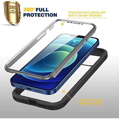  [아마존베스트]Diaclara Designed for iPhone 12/12 Pro Case, Full Body Rugged Case with Built-in Touch Sensitive Anti-Scratch Screen Protector, Soft TPU Bumper Case for iPhone 12/12 Pro 6.1 (Black