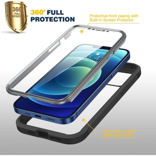  [아마존베스트]Diaclara Designed for iPhone 12/12 Pro Case, Full Body Rugged Case with Built-in Touch Sensitive Anti-Scratch Screen Protector, Soft TPU Bumper Case for iPhone 12/12 Pro 6.1 (Black