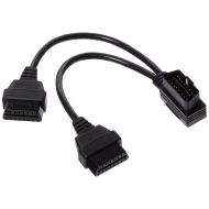 Diageng Right Angle OBD II 2 Y Splitter Cable 1/30cm 1x Male and 2X Female J1962 Ports