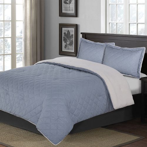  Diamond Quilted Comforter Set in Blue