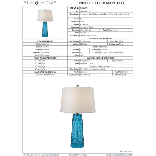  Diamond Dimond D2619 Lighting Hammered Glass Table Lamp, 15 x 15 x 27