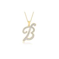 Diamond Accent Script Initial Pendant Necklace in Gold Plated Brass by Diamante