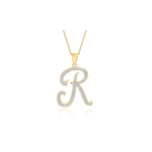  Diamond Accent Script Initial Pendant Necklace in Gold Plated Brass by Diamante