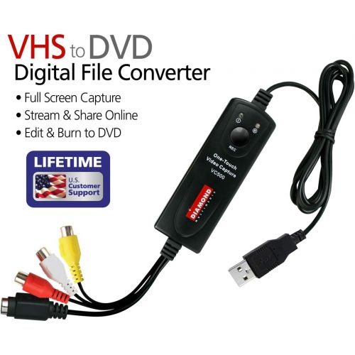  Diamond Multimedia Diamond VC500 USB 2.0 One Touch VHS to DVD Video Capture Device with Easy to use Software, Convert, Edit and Save to Digital Files For Win7, Win8 and Win10