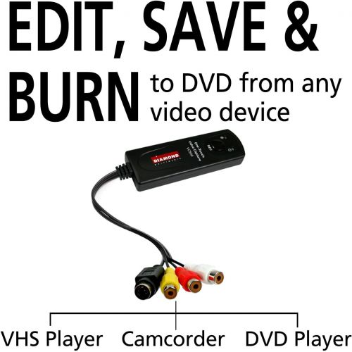  Diamond Multimedia Diamond VC500 USB 2.0 One Touch VHS to DVD Video Capture Device with Easy to use Software, Convert, Edit and Save to Digital Files For Win7, Win8 and Win10