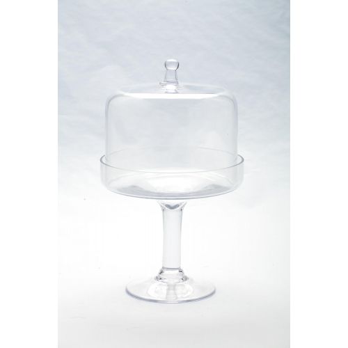  Diamond Star Glass Clear Cake Stand with Lid, 7.5 by 12