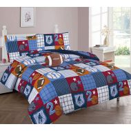 DiamondHome Boys Bedroom Decor Patchwork Sports Design (Twin Comforter 6pc Set)