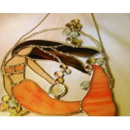 DianeMarieArt Stained Glass Mermaid Suncatcher Choice of Colors Shown in Coral /Brunette, Peach, Iridescent, Gold Bubbles and Starfish Ready to Hang!