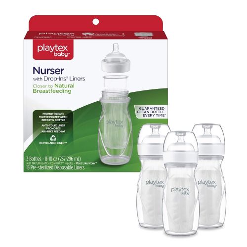  Playtex Baby Nurser Bottle with Disposable Drop-Ins Liners, for Breastfed Babies, 8 Ounce Bottles, 3Count