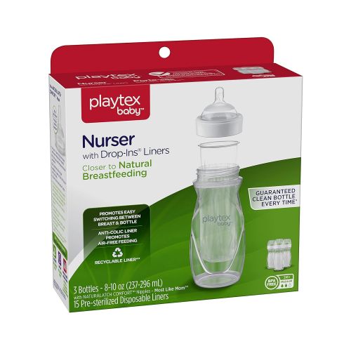  Playtex Baby Nurser Bottle with Disposable Drop-Ins Liners, for Breastfed Babies, 8 Ounce Bottles, 3Count