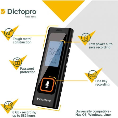  [아마존베스트]Tiny Digital Voice Activated Recorder by Dictopro - HQ Recording from Far Away, Record Lectures & Meetings, Sensitive Microphone, Automatic Noise Reduction, 582H Playback, Portable