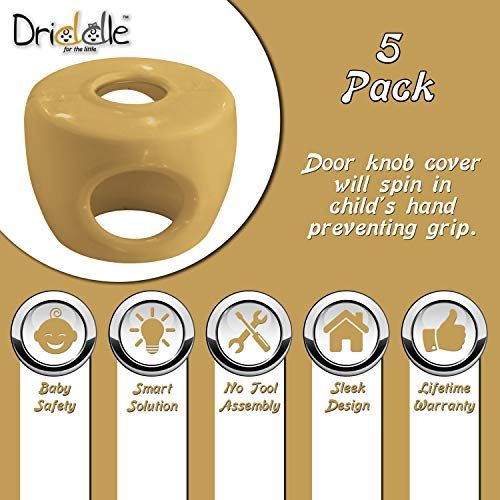  [아마존베스트]Gold - Door knob Baby Safety Cover - 5 Pack - 4 Colors Available - Deter Little Kids from Opening Doors with A Child Proof Door Handle Lock - Diddle