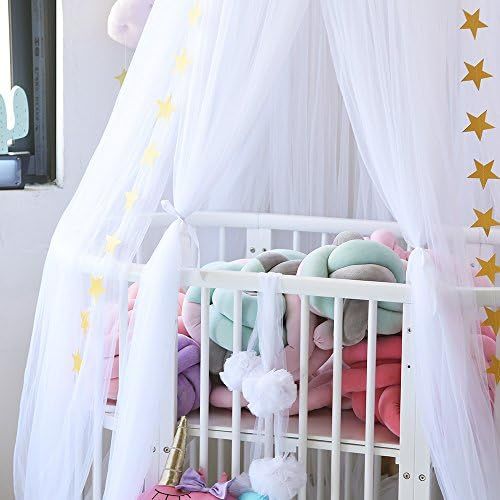  [아마존베스트]Didihou Mosquito Net Bed Canopy Yarn Play Tent Bedding for Kids Playing Reading with Children Round Lace Dome Netting Curtains Baby Boys and Girls Games House (White)