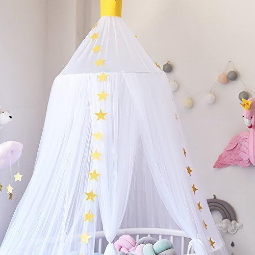  [아마존베스트]Didihou Mosquito Net Bed Canopy Yarn Play Tent Bedding for Kids Playing Reading with Children Round Lace Dome Netting Curtains Baby Boys and Girls Games House (White)