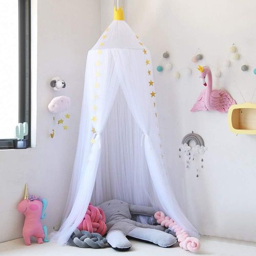  [아마존베스트]Didihou Mosquito Net Bed Canopy Yarn Play Tent Bedding for Kids Playing Reading with Children Round Lace Dome Netting Curtains Baby Boys and Girls Games House (White)