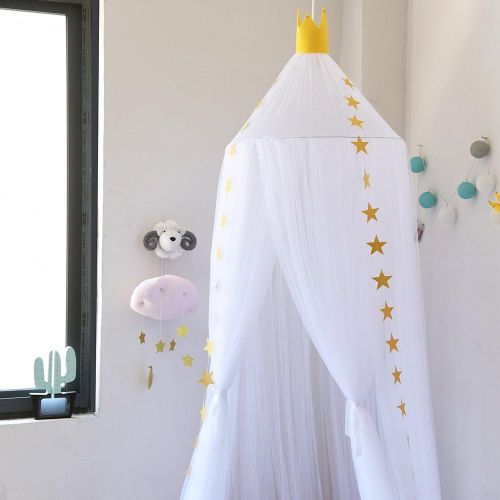  [아마존베스트]Didihou Mosquito Net Bed Canopy Yarn Play Tent Bedding for Kids Playing Reading with Children Round Lace Dome Netting Curtains Baby Boys and Girls Games House (White)