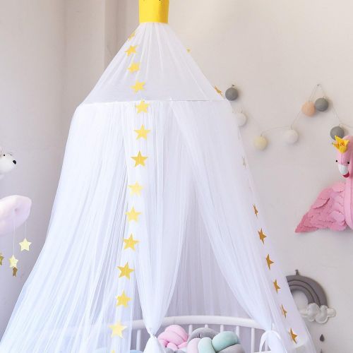  [아마존베스트]Didihou Mosquito Net Bed Canopy Yarn Play Tent Bedding for Kids Playing Reading with Children Round Lace Dome Netting Curtains Baby Boys and Girls Games House (White)