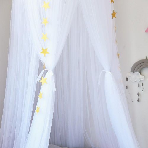  [아마존베스트]Didihou Mosquito Net Bed Canopy Yarn Play Tent Bedding for Kids Playing Reading with Children Round Lace Dome Netting Curtains Baby Boys and Girls Games House (White)