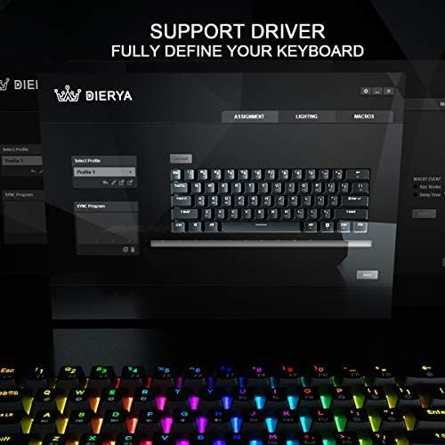  [아마존베스트]Dierya DK61E 60 % Mechanical Gaming Keyboard, RGB Backlit Wired polybutylene terephthalate (PBT) Keyboard Cap Waterproof Hot-Swap Capable Compact Computer Keyboard with Programmabl