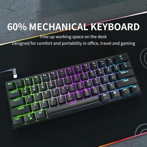  [아마존베스트]Dierya DK61E 60 % Mechanical Gaming Keyboard, RGB Backlit Wired polybutylene terephthalate (PBT) Keyboard Cap Waterproof Hot-Swap Capable Compact Computer Keyboard with Programmabl