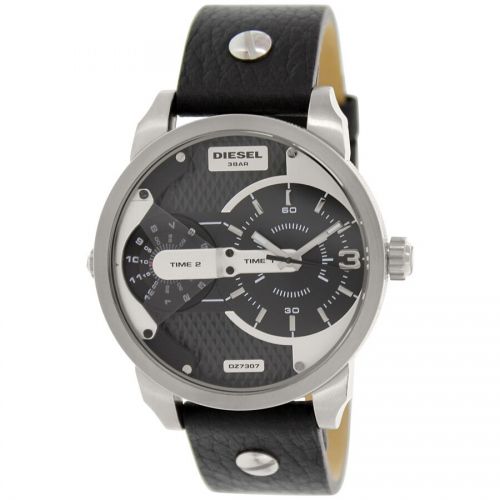  Diesel Mens Mini Daddy DZ7307 Black Leather Analog Quartz Watch with Black Dial by Diesel