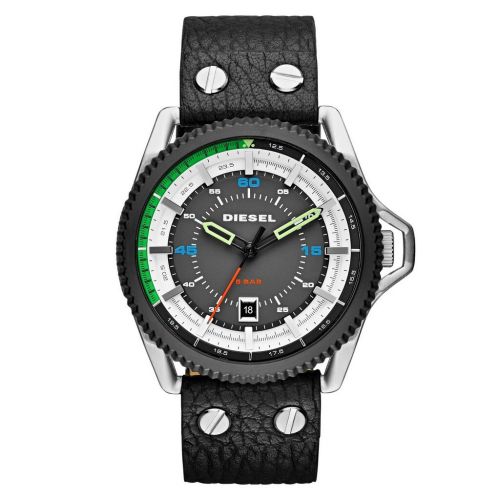  Diesel Mens Rollcage Grey and Black Leather Quartz Watch by Diesel