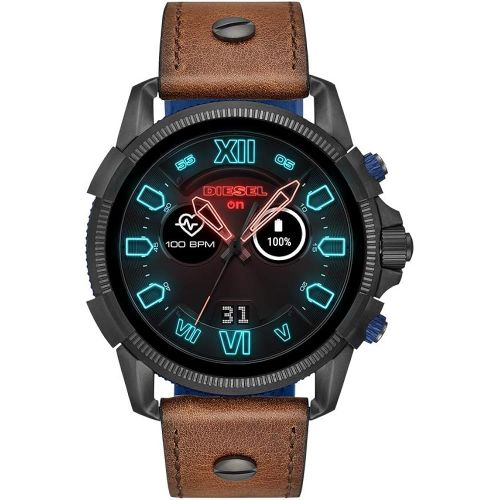  Diesel Mens Smartwatch Quartz Stainless Steel and Leather Smart Watch, Color:Black (Model: DZT2010)