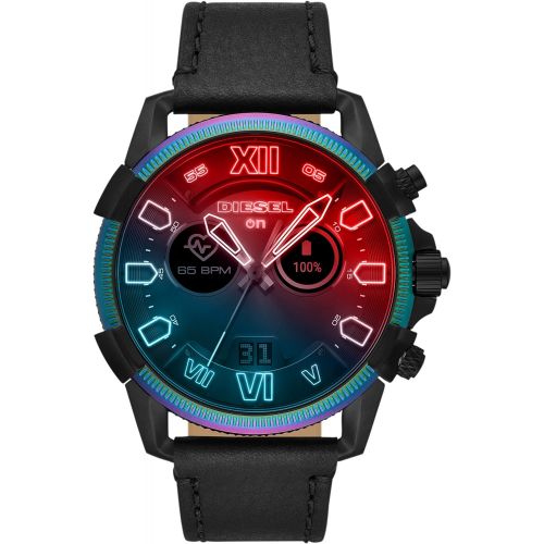  Diesel Mens Smartwatch Quartz Stainless Steel and Leather Smart Watch, Color:Black (Model: DZT2010)