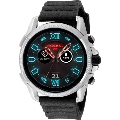  Diesel Mens Smartwatch Quartz Stainless Steel and Leather Smart Watch, Color:Black (Model: DZT2008)