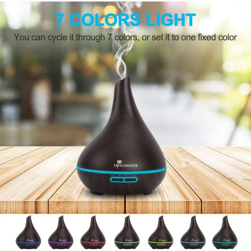  [아마존베스트]Diffuserlove 500 ml Diffuser Aroma Diffuser Ultrasonic Humidifier Carry Cool Mist Humidifier with 7 Colours LED and Auto Shut-Off Function Perfect for Office Home