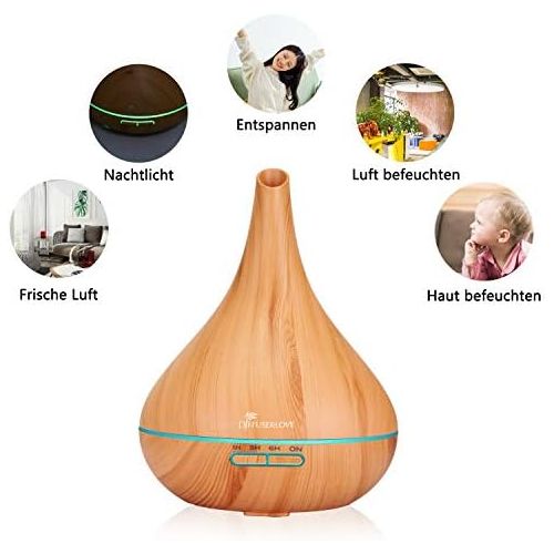  Diffuserlove Diffuser 500 ml Essential Oil Diffuser with Adjustable Mist Mode Waterless Automatic Shut Off Colour Changing Setting Diffusers for Office, Home, Bedroom, Yoga, Spa