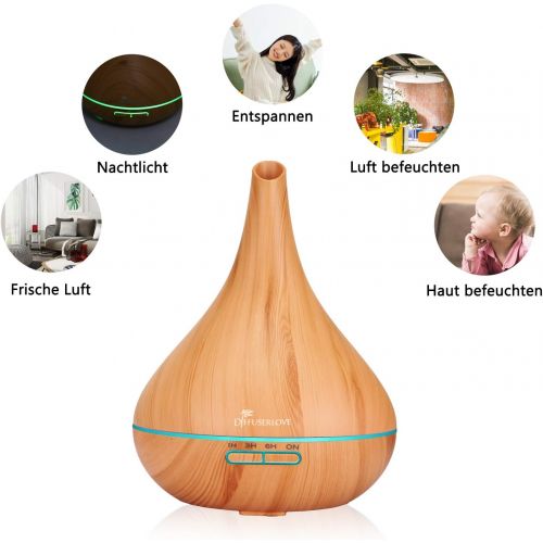  Diffuserlove Diffuser 500 ml Essential Oil Diffuser with Adjustable Mist Mode Waterless Automatic Shut Off Colour Changing Setting Diffusers for Office, Home, Bedroom, Yoga, Spa