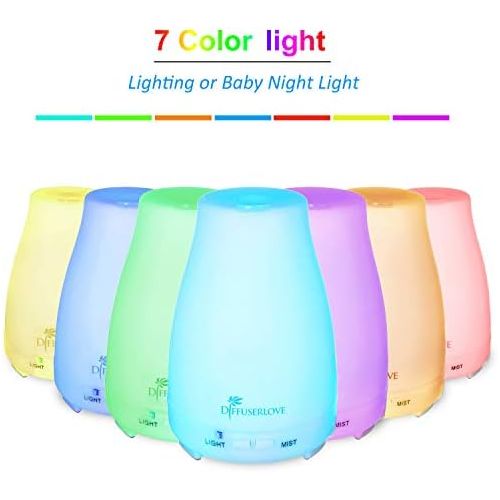  Diffuserlove Essential Oil Diffuser 2 Pieces Ultrasonic Cool Mist Humidifier Aroma Diffuser with 7 Colour LEDs