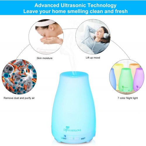  Diffuserlove Essential Oil Diffuser 2 Pieces Ultrasonic Cool Mist Humidifier Aroma Diffuser with 7 Colour LEDs