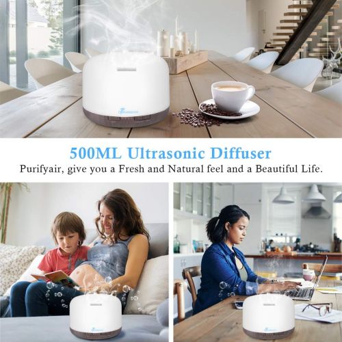  Diffuserlove Aroma Diffuser 500 ml Essential Oils Remote Controlled Ultrasonic Aromatherapy Diffuser Cooling Mist Humidifier Timer and Waterless Automatic Shut Off, 7 Colours LED f