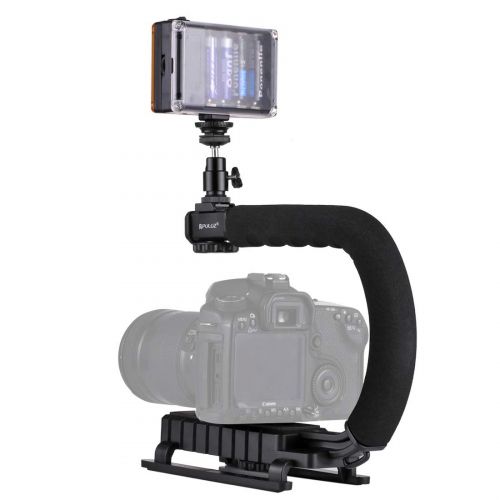  Dig dog bone UC Shape Portable Handheld DV Bracket Stabilizer+LED Studio Light Kit with Cold Shoe Tripod Head for All SLR Cameras and Home DV Camera