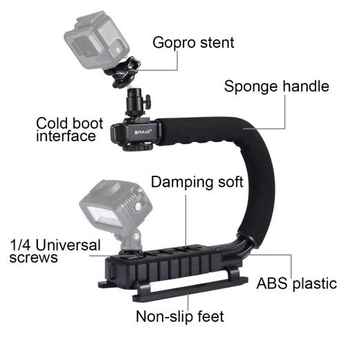  Dig dog bone UC Shape Portable Handheld DV Bracket Stabilizer+LED Studio Light Kit with Cold Shoe Tripod Head for All SLR Cameras and Home DV Camera