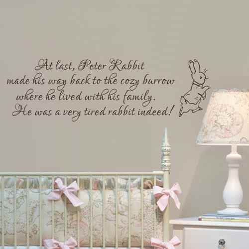  Diggoo Baby Nursery Wall Decal Peter Rabbit Wall Sticker Vinyl Lettering Wall Art Quote(Dark brown,m)