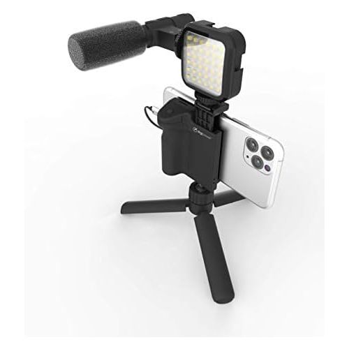  [아마존베스트]DigiPower 4-teiliges Vlogging Set mit Kameragriff, LED-Videolicht, universellem Mikrofon und Mini-Stativ, kompatibel mit Smartphones, DPS-VLG4