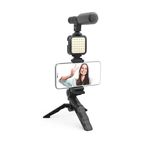  [아마존베스트]DigiPower Like ME Vlogging Kit Compatible with Smartphones and Cameras with Microphone, 36 LED Lights and Tripod