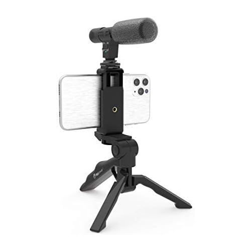  [아마존베스트]DigiPower Like ME Vlogging Kit Compatible with Smartphones and Cameras with Microphone, 36 LED Lights and Tripod