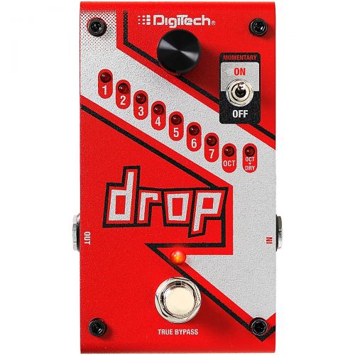  DigiTech},description:The DigiTech Drop is a dedicated polyphonic drop tune pedal that allows you to drop your tuning from one semitone all the way down to a full octave. Get down-