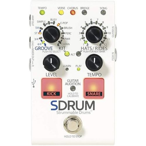  Digitech SDRUM Strummable Drums Pedal Bundle with FS3X Footswitch, Polishing Cloth, and 6 Dunlop Picks
