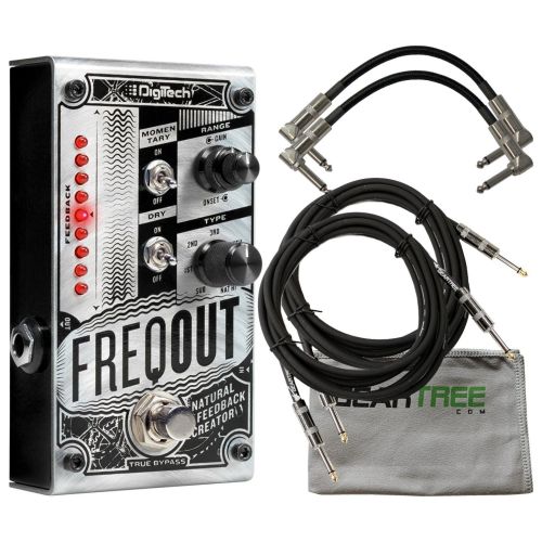  DigiTech Digitech FreqOut Natural Feedback Creation Guitar Effects Pedal with 2 Path Cables for Guitars, Instrument Cable and Zorro Sounds instrument cleaning cloth